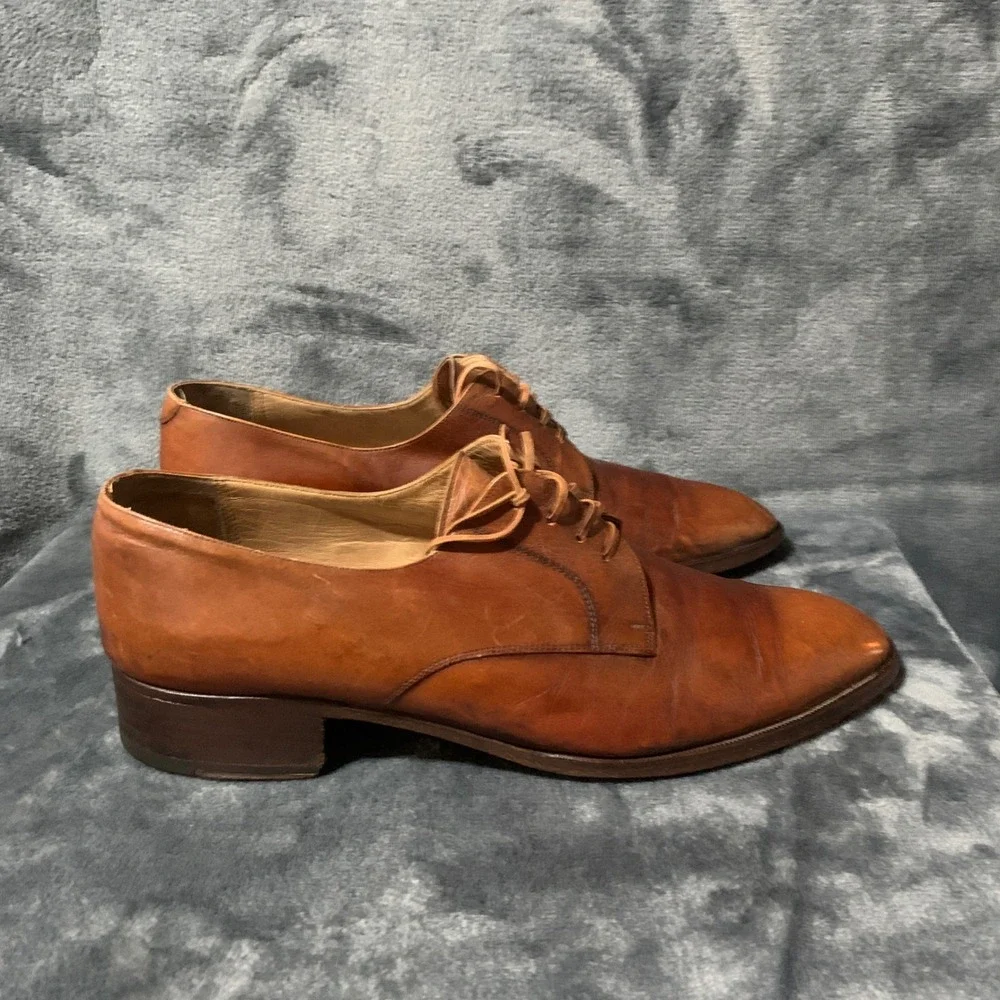 Bally Mens Brown Leather Derby Dress Shoes Made in Italy Lace Up Plain Toe 9.5